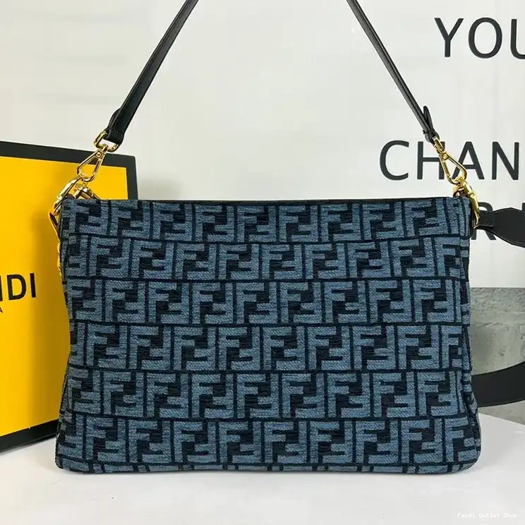 Affordable Bag O'Lock Tapestry In Fabric Blue Fendi FF Zip Shoulder 0405 HOT SALE